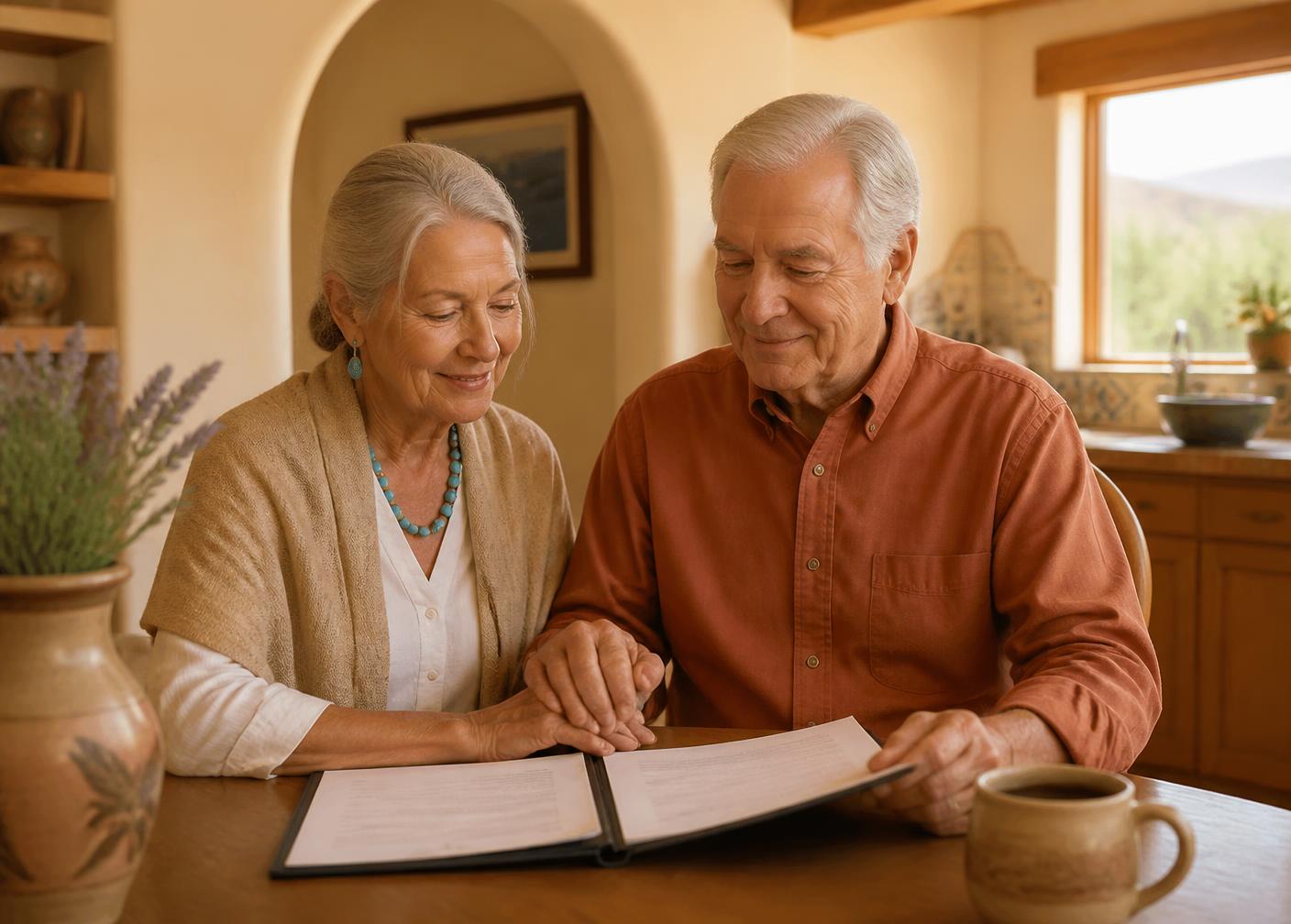 Retired couple relaxing on their patio near Sabino Canyon after setting up final expense coverage
