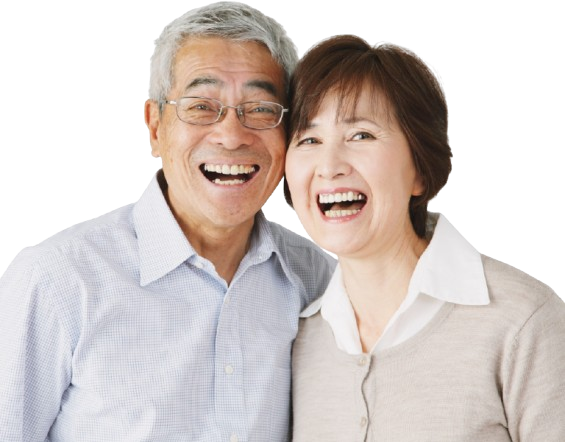 (Asian couple laughing) Tucson seniors smiling after securing their insurance coverage